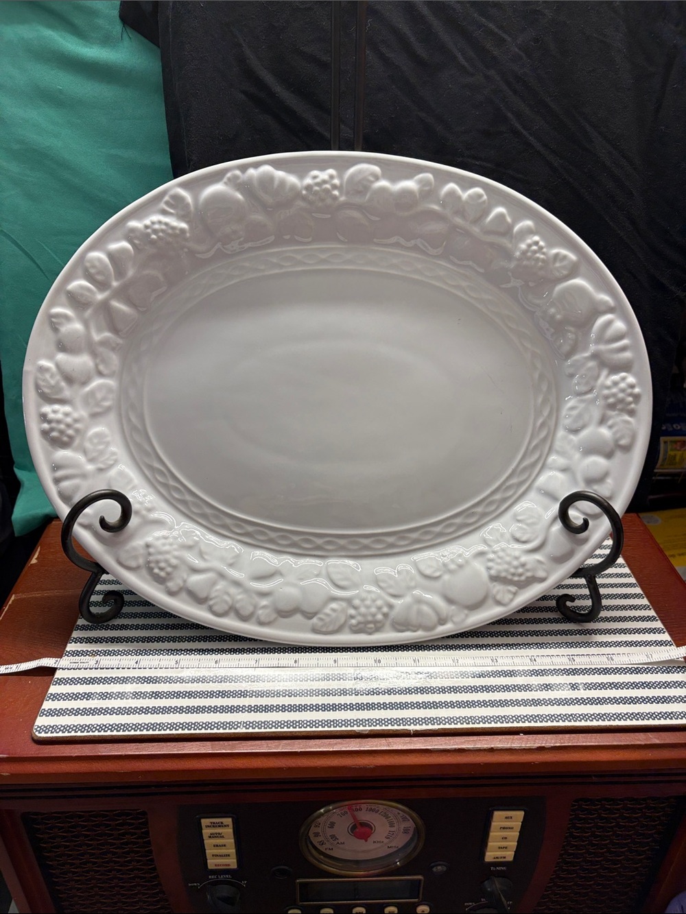 Gibson White Embossed Fruit Border Oval Serving Platter